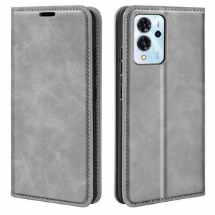 For ZTE Blade V40 Pro Retro-skin Magnetic Suction Leather Phone Case(Grey)