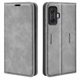 For Xiaomi Poco F4 GT Retro-skin Magnetic Suction Leather Phone Case(Grey)