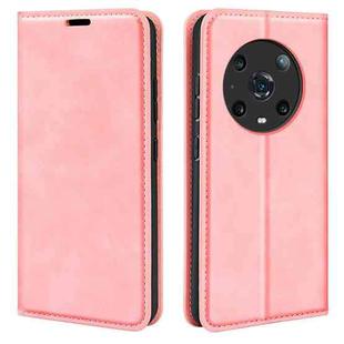 For Honor Magic4 Pro Retro-skin Magnetic Suction Leather Phone Case(Pink)