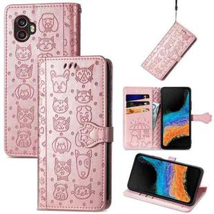 For Samsung Galaxy Xcover6 Pro Cute Cat and Dog Embossed Leather Phone Case(Rose Gold)