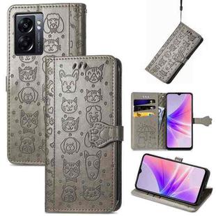 For OPPO A77 Cute Cat and Dog Embossed Horizontal Flip Leather Case(Gray)