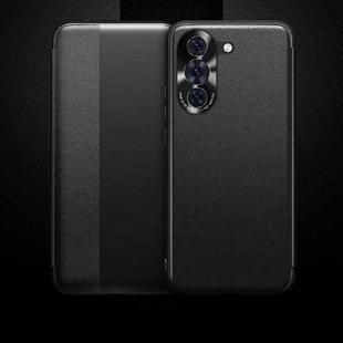 For Huawei Nova 10 Side Display Plain Leather Phone Case(Black)