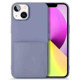For iPhone 14 Plus Liquid Silicone Skin Feel Phone Case with Card Slot (Lavender Grey)