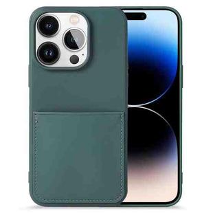 For iPhone 14 Pro Liquid Silicone Skin Feel Phone Case with Card Slot(Dark Green)