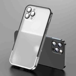 For iPhone 12 Frosted Lens Protector Lock Buckle Phone Case(Black Silver)