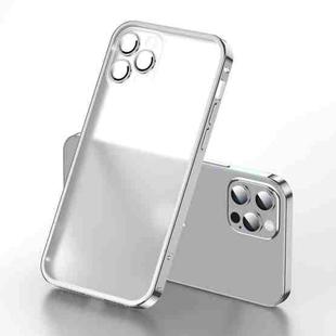 For iPhone 12 Frosted Lens Protector Lock Buckle Phone Case(Silver)