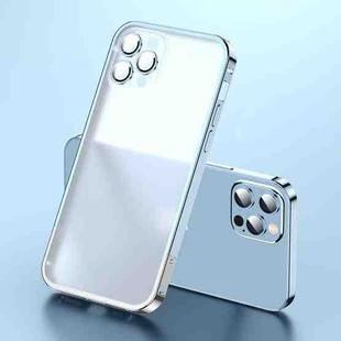 For iPhone 12 Frosted Lens Protector Lock Buckle Phone Case(Blue Silver)