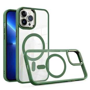 For iPhone 13 Pro Max Gold Shield Clear TPU MagSafe Phone Case (Green)