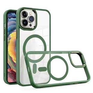 For iPhone 11 Pro Max Gold Shield Clear TPU MagSafe Phone Case (Green)