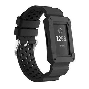 For Fitbit Charge 3 All-in-one Silicone Protective Case Replacement Watch Band(Black)