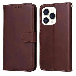 For iPhone 14 Pro Max JSM Calf Texture Leather Phone Case (Brown)