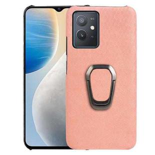 For vivo Y55 5G / T1 5G / iQOO Z6 Ring Holder Honeycomb PU Phone Case(Pink)