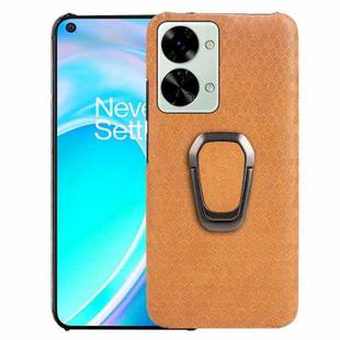 For OnePlus Nord 2T 5G Ring Holder Honeycomb PU Phone Case(Orange)