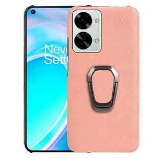 For OnePlus Nord 2T 5G Ring Holder Honeycomb PU Phone Case(Pink)