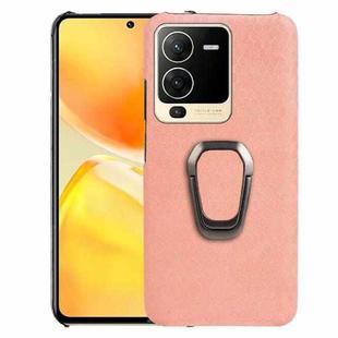 For vivo S15 Ring Holder Honeycomb PU Phone Case(Pink)