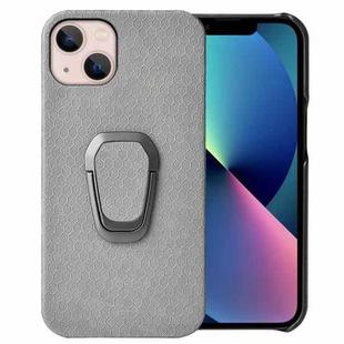 For iPhone 14 Ring Holder Honeycomb PU Phone Case (Grey)