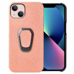 For iPhone 14 Ring Holder Honeycomb PU Phone Case (Pink)