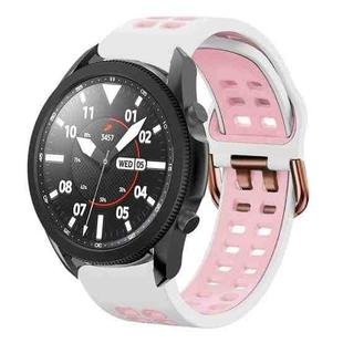 For Samsung Galaxy Watch 5 Pro  45mm 20mm Breathable Two-Color Silicone Watch Band(White+Pink)
