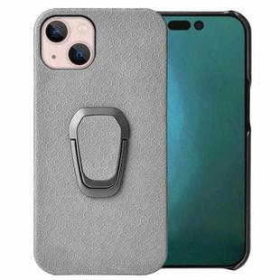 For iPhone 14 Plus Ring Holder Honeycomb PU Phone Case  (Grey)