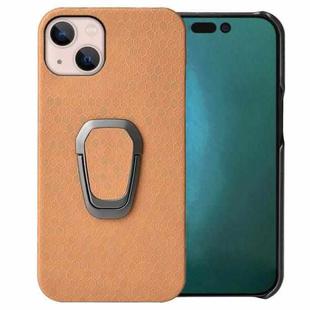 For iPhone 14 Plus Ring Holder Honeycomb PU Phone Case  (Orange)