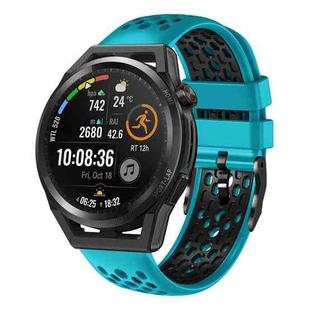 For Huawei Watch GT Runner 22mm Two-Color Breathable Silicone Watch Band(Skyblue+Black)