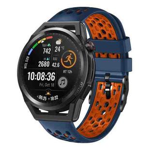 For Huawei Watch GT Runner 22mm Two-Color Breathable Silicone Watch Band(Midnight Blue+Orange)