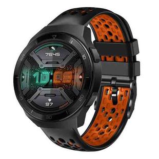 For Huawei Watch GT 2E 22mm Two-Color Breathable Silicone Watch Band(Black+Orange)