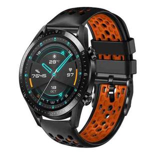 For Huawei Watch GT2 46mm 22mm Two-Color Breathable Silicone Watch Band(Black+Orange)