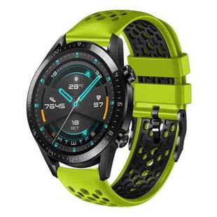 For Huawei Watch GT2 46mm 22mm Two-Color Breathable Silicone Watch Band(Lime+Black)