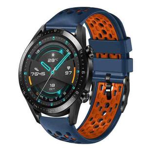 For Huawei Watch GT2 46mm 22mm Two-Color Breathable Silicone Watch Band(Midnight Blue+Orange)