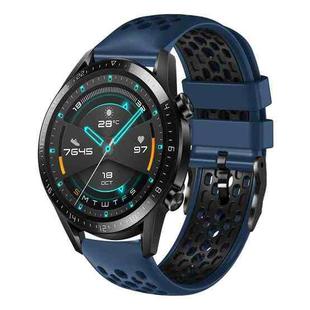 For Huawei Watch GT2 46mm 22mm Two-Color Breathable Silicone Watch Band(Midnight Blue+Black)