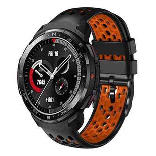 For Honor Watch GS Pro 22mm Two-Color Breathable Silicone Watch Band(Black+Orange)