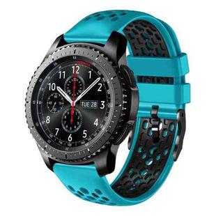 For Samsung Gear S3 Frontier 22mm Two-Color Breathable Silicone Watch Band(Skyblue+Black)