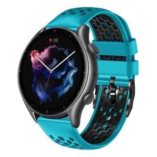 For Amazfit GTR 3 22mm Two-Color Breathable Silicone Watch Band(Skyblue+Black)