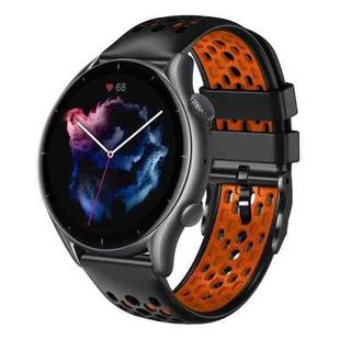 For Amazfit GTR 3 Pro 22mm Two-Color Breathable Silicone Watch Band(Black+Orange)