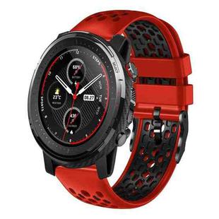 For Amazfit 3 22mm Two-Color Breathable Silicone Watch Band(Red+Black)