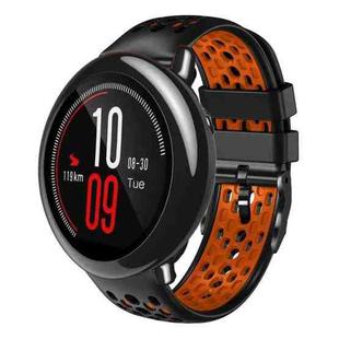 For Amazfit Pace 22mm Two-Color Breathable Silicone Watch Band(Black+Orange)