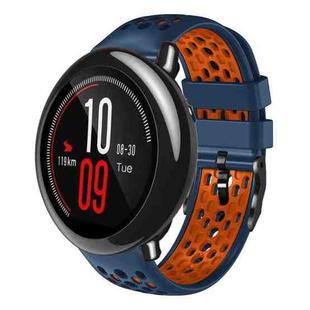 For Amazfit Pace 22mm Two-Color Breathable Silicone Watch Band(Midnight Blue+Orange)