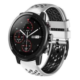 For Amazfit Stratos 22mm Two-Color Breathable Silicone Watch Band(White+Black)