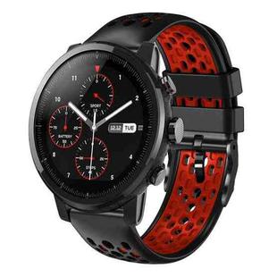 For Amazfit Stratos 22mm Two-Color Breathable Silicone Watch Band(Black+Red)