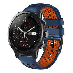 For Amazfit Stratos 22mm Two-Color Breathable Silicone Watch Band(Midnight Blue+Orange)