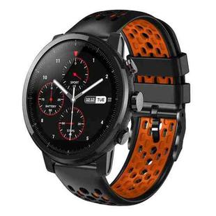 For Amazfit 2 Stratos 22mm Two-Color Breathable Silicone Watch Band(Black+Orange)