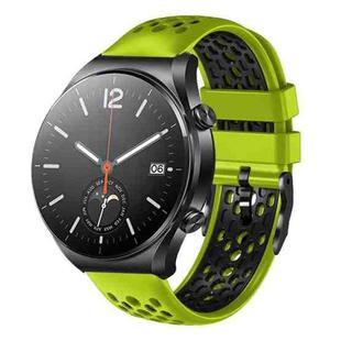 For Xiaomi MI Watch S1 22mm Two-Color Breathable Silicone Watch Band(Lime+Black)