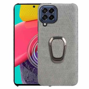 For Samsung Galaxy A22 4G Ring Holder Honeycomb PU Phone Case(Grey)