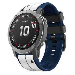 For Garmin Fenix 5X 22mm Silicone Sports Two-Color Watch Band(White+Dark Blue)