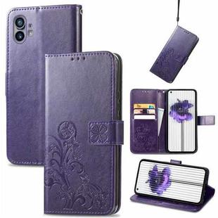 For Nothing Phone 1 Four-leaf Clasp Embossed Buckle Leather Phone Case(Purple)