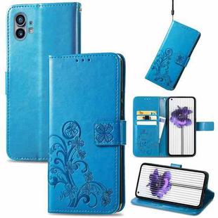For Nothing Phone 1 Four-leaf Clasp Embossed Buckle Leather Phone Case(Blue)