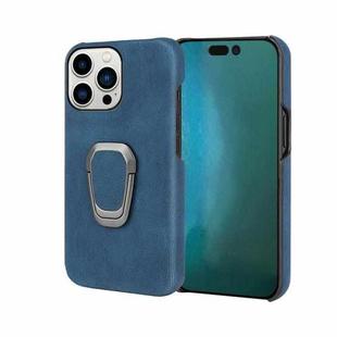 For iPhone 14 Pro Max Ring Holder PU Phone Case (Blue)