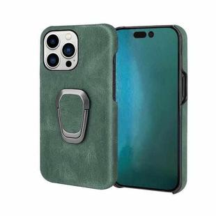 For iPhone 14 Pro Max Ring Holder PU Phone Case (Dark Green)