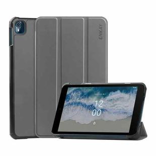 For Nokia T10 ENKAY Tri-fold Custer Texture Leather Smart Tablet Case(Grey)